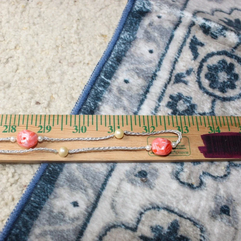Necklace Long Station Coral Marbled Bead Faux Pearl 66